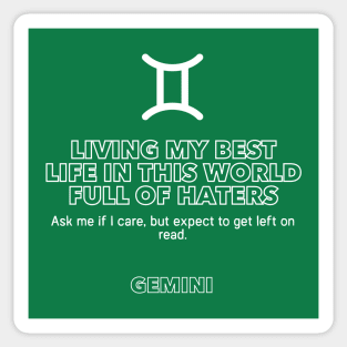 Gemini Zodiac Living my Best Life in this world full of haters Sticker